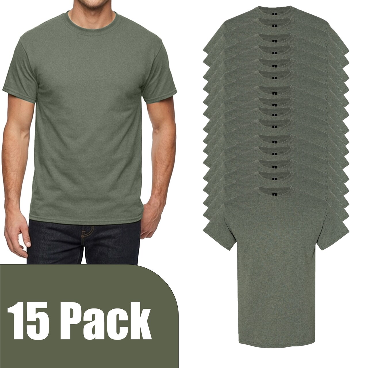Gildan Men's Heavy Cotton T-Shirts for Crafting, Heather Military Green DIY Project Bundle
